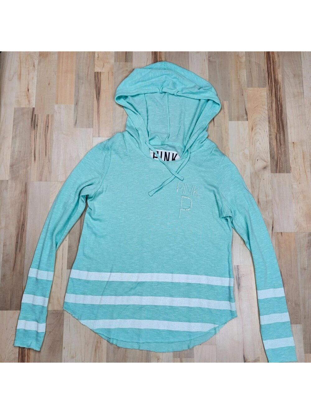 Victoria's Secret PINK Light Blue Hoodie with White Stripes